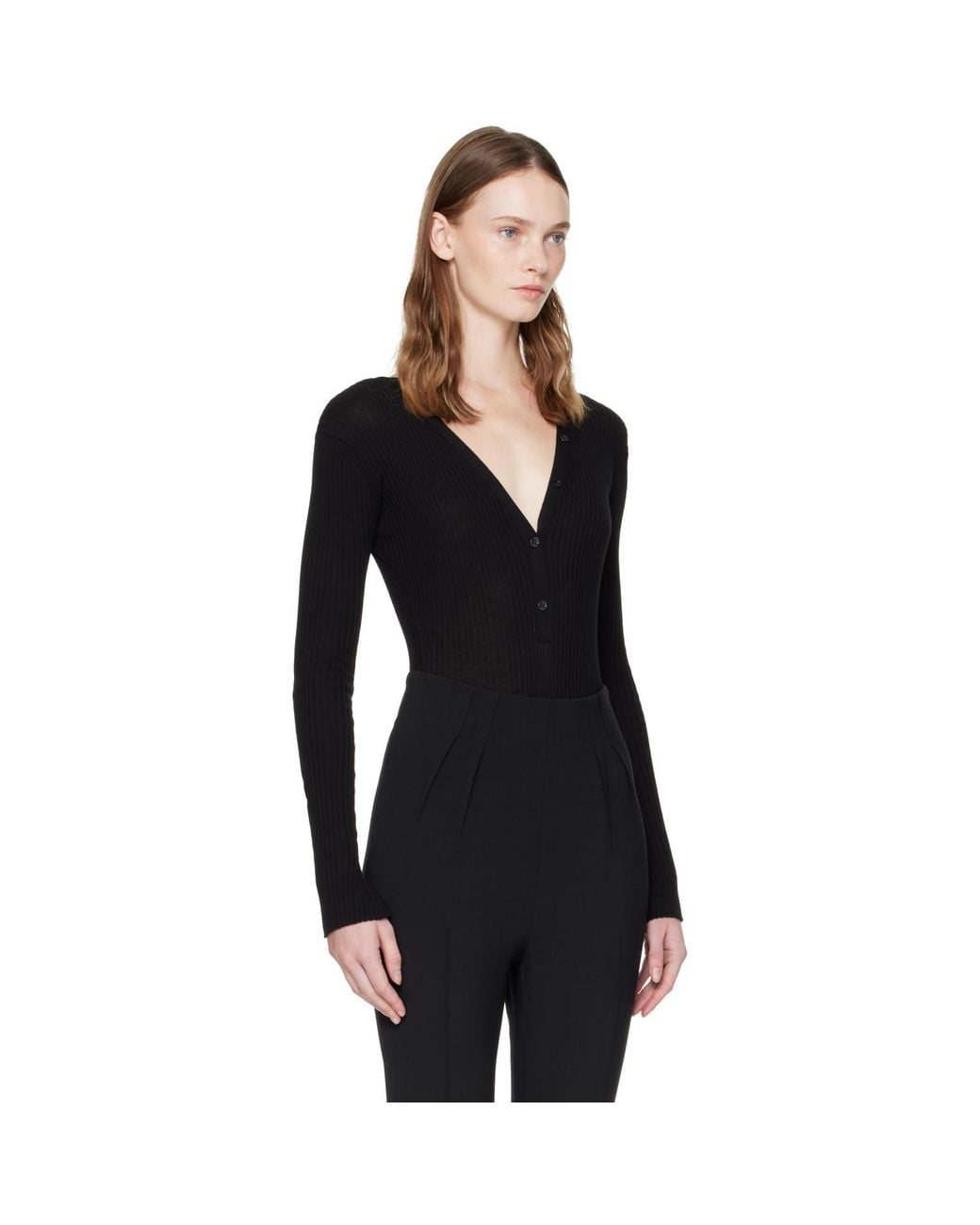 Mugler Black Knit Buttoned Bodysuit