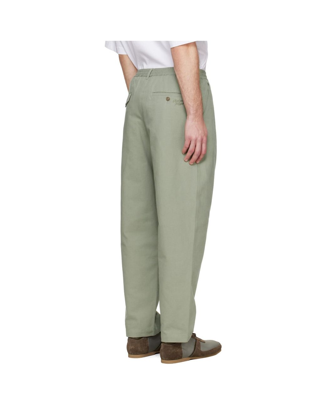 Maison Kitsuné Green Elasticated Pleated Trousers for men