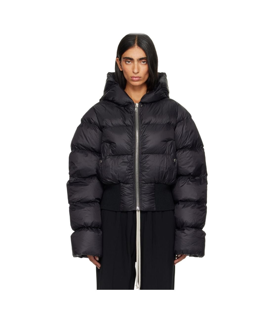 Rick Owens Black Tower Cinched Hooded Down Jacket