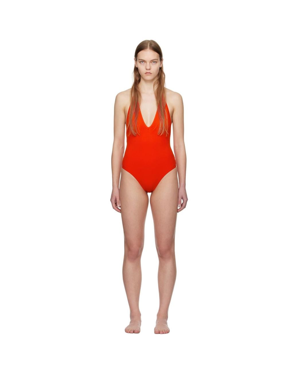 Bottega Veneta Red Stretch Nylon Halter Neck Swimsuit