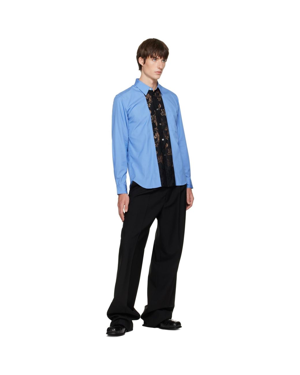 Comme des Garçons Blue Poplin Lace Trim Shirt for men