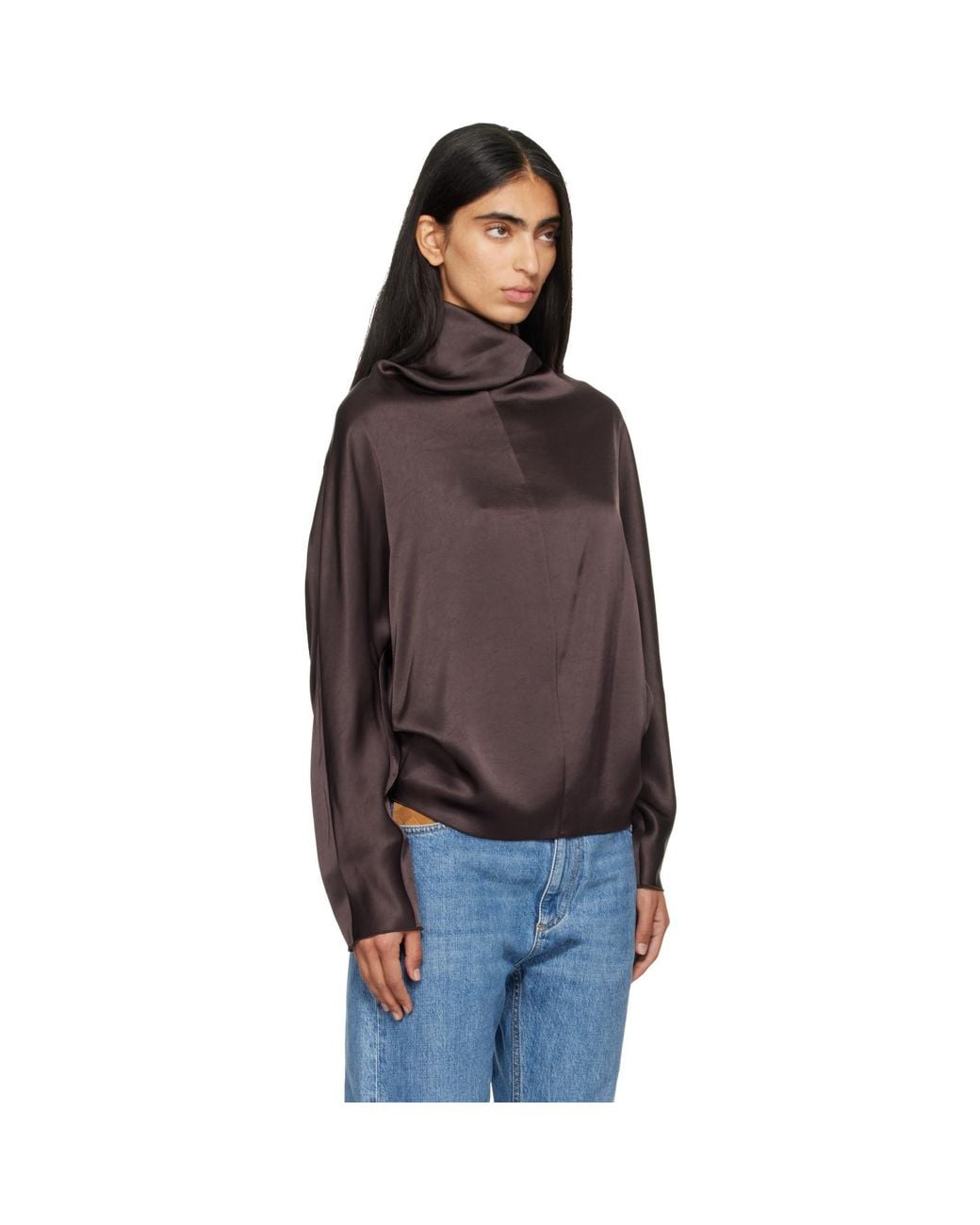 Citizens of Humanity Brown Ilaria Draped Hammered Satin Blouse