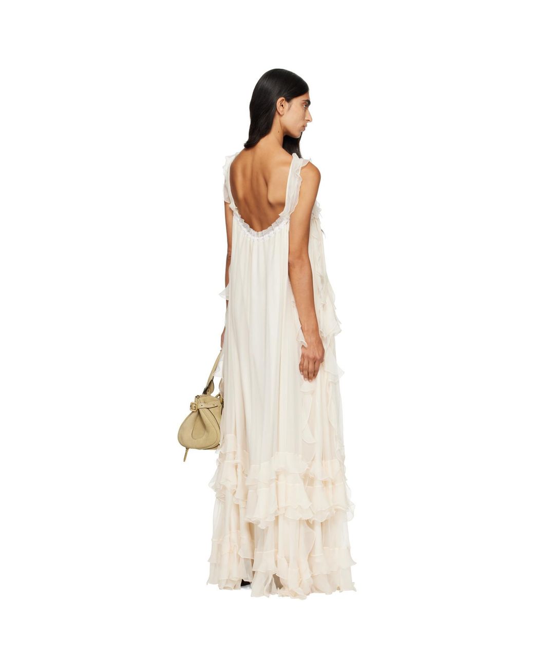 Chloé White Off- Silk Mousseline & Lace Sleeveless Layered Maxi Dress