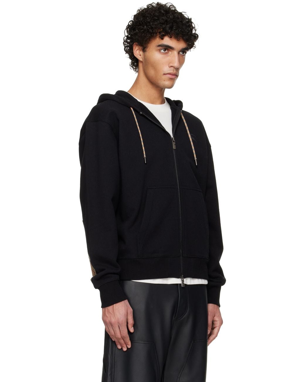 Burberry Black Rory Check Patch Hoodie for men