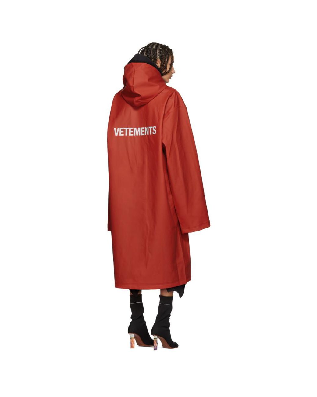 Vetements Red Long Logo Raincoat Lyst