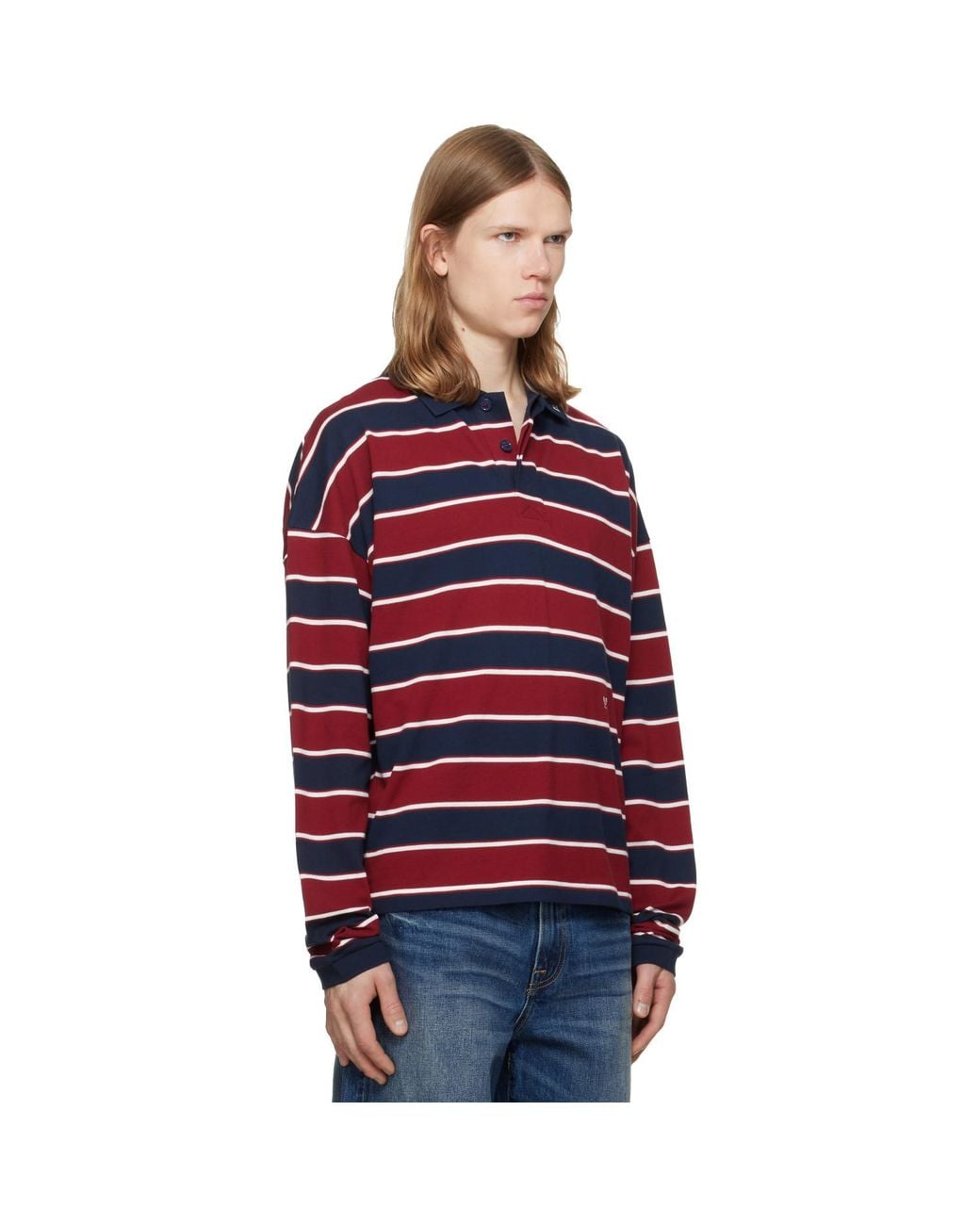 Rhude Red Fontaine Striped Long Sleeve Polo for men