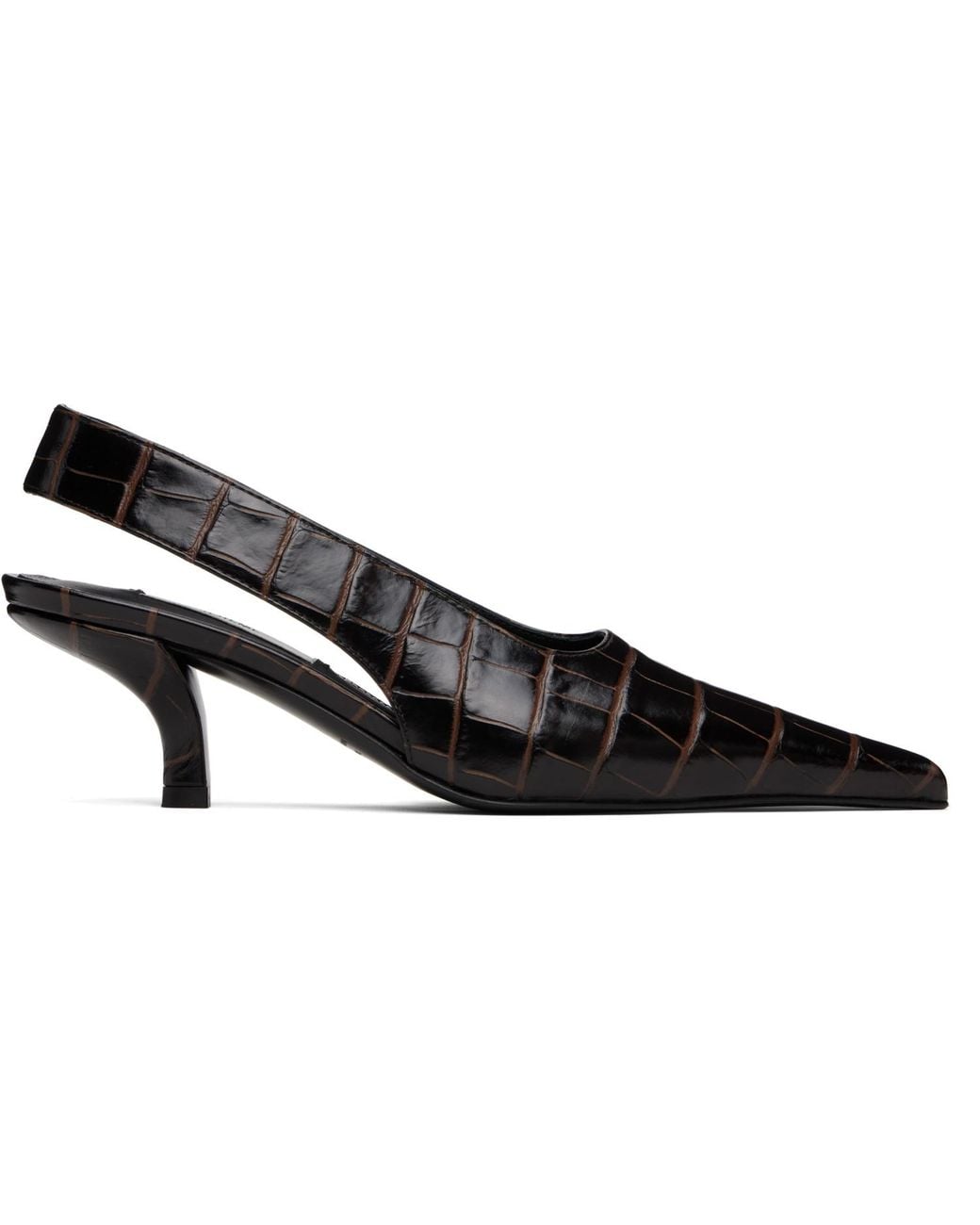 Totême Black Classic Croco-Embossed Slingback Heels