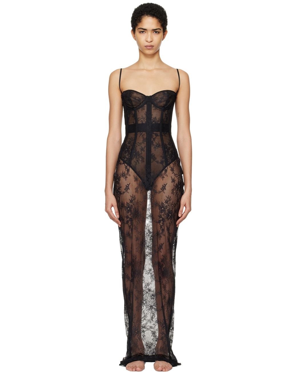 Skims Ultra Fine Lace Strapless Corset Long Maxi Dress in