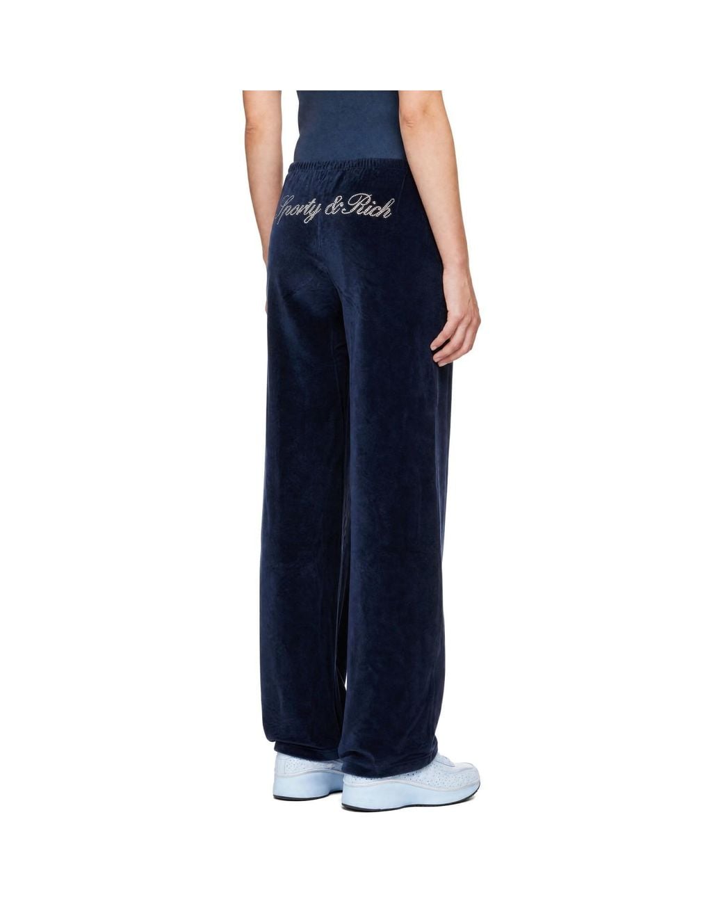 Sporty & Rich Blue Signature Logo Krystal Track Pants
