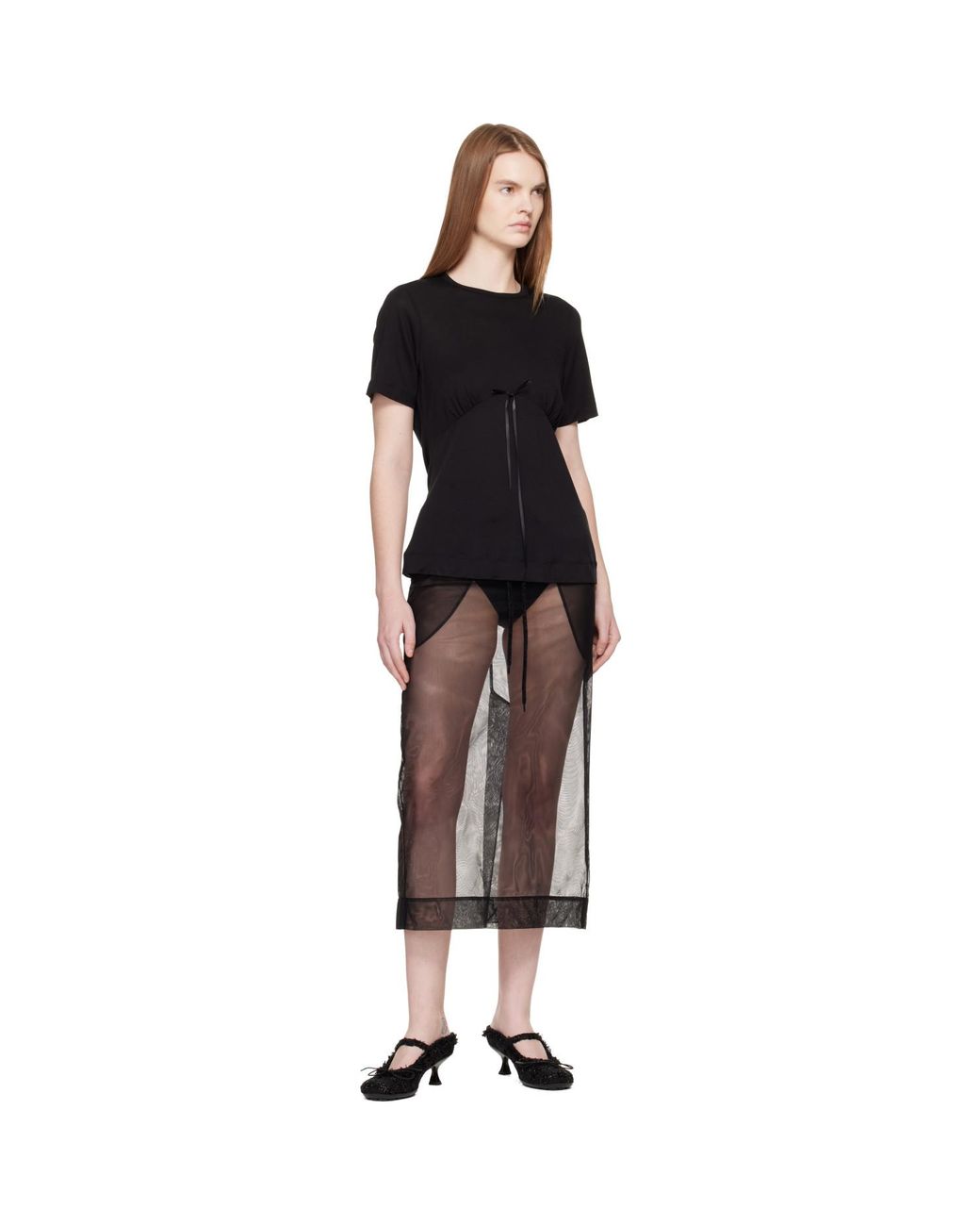 Simone Rocha Black Gathered Bust Bow T-Shirt