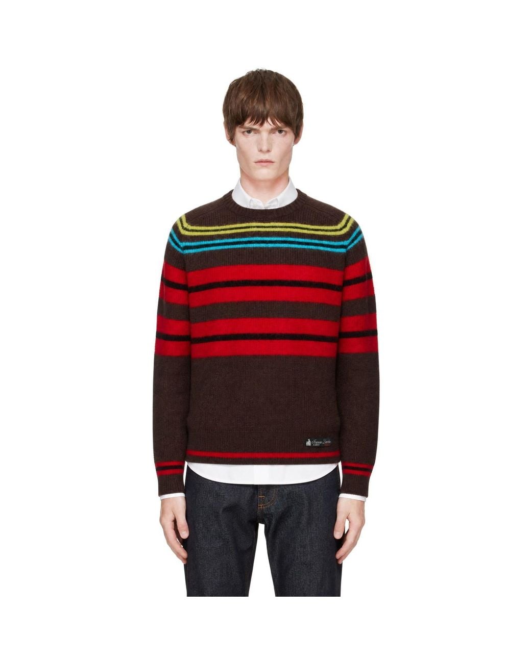 Lanvin Red Wool & Cashmere Striped Sweater for men