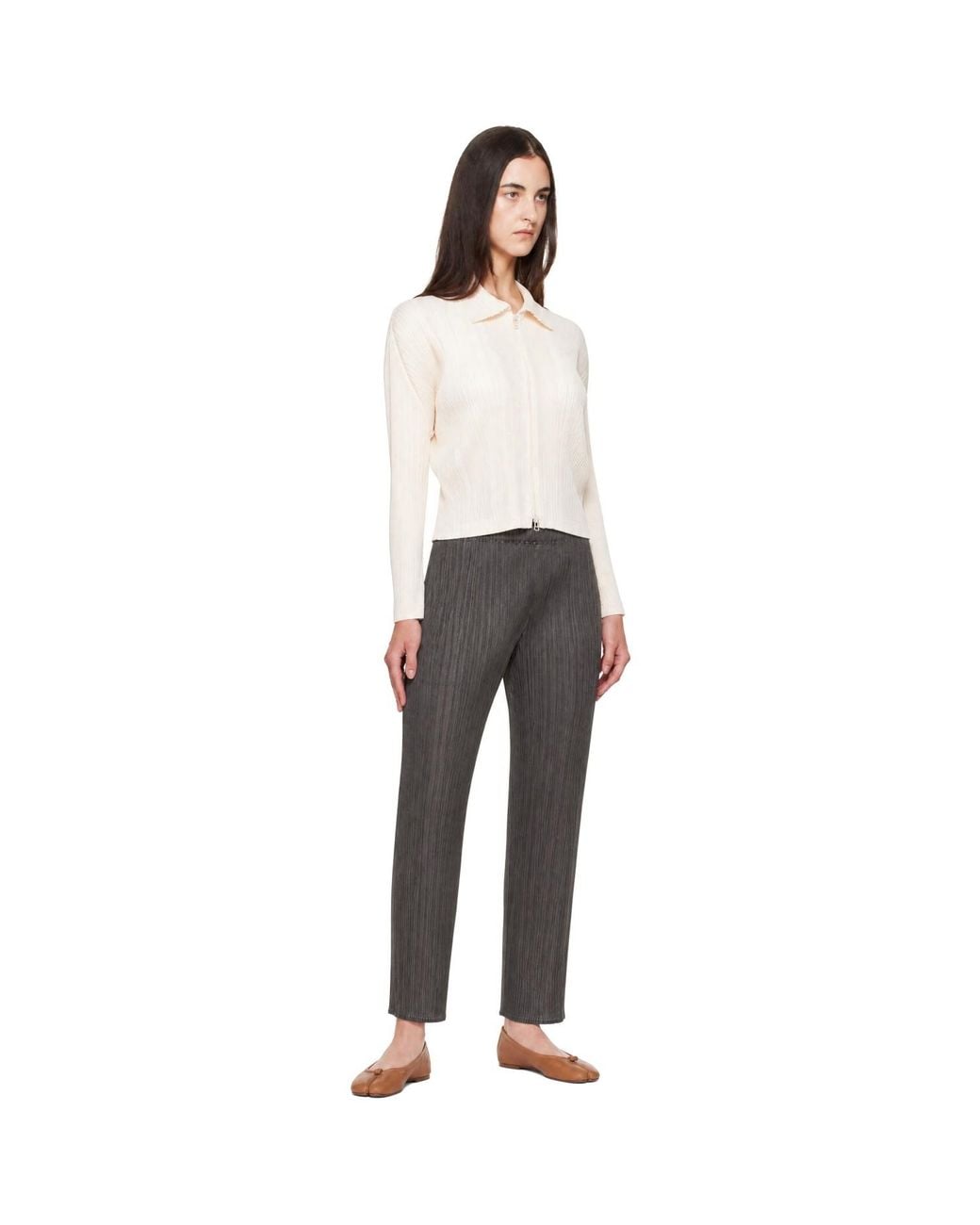 Pleats Please Issey Miyake White Off- Monthly Colors August Cardigan