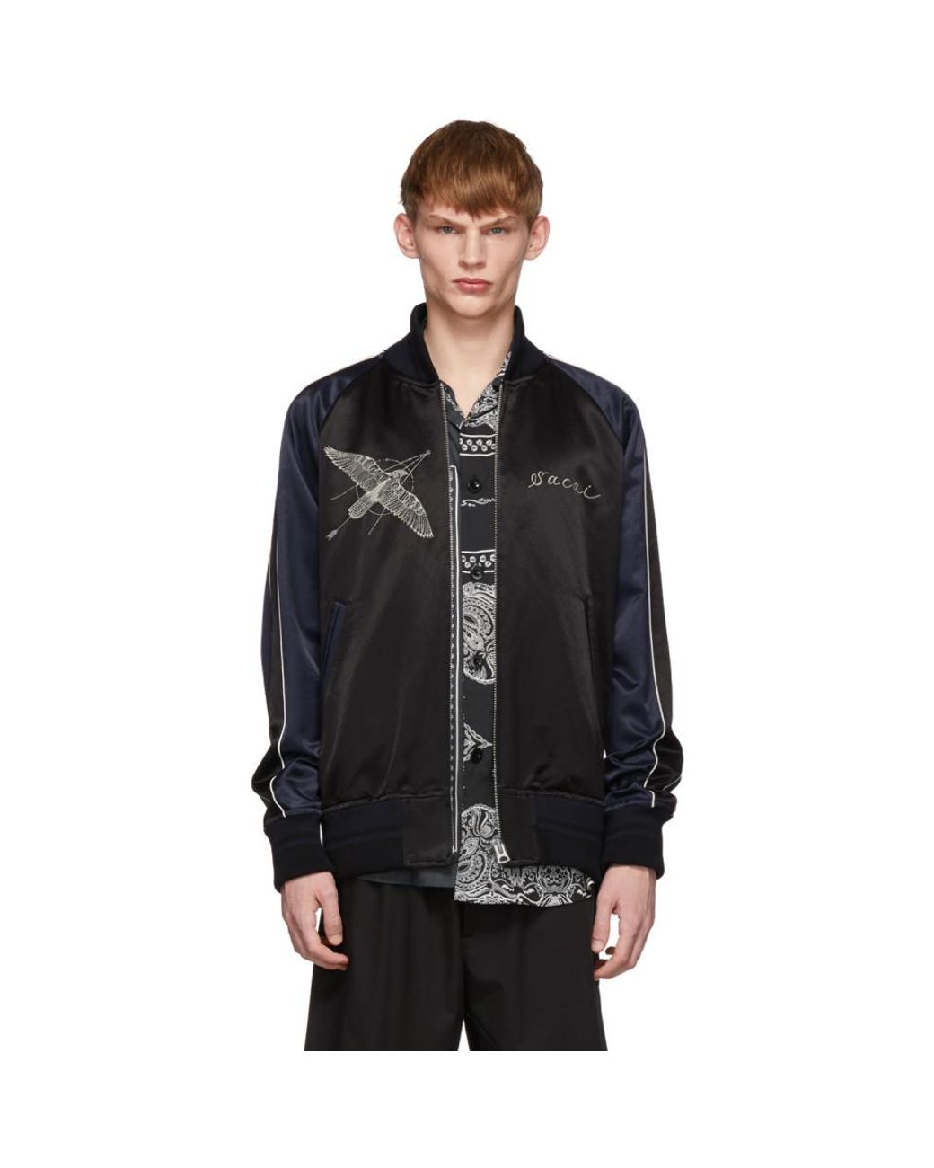 Sacai Black And Navy Dr Woo Edition Stadium Bomber Jacket for Men