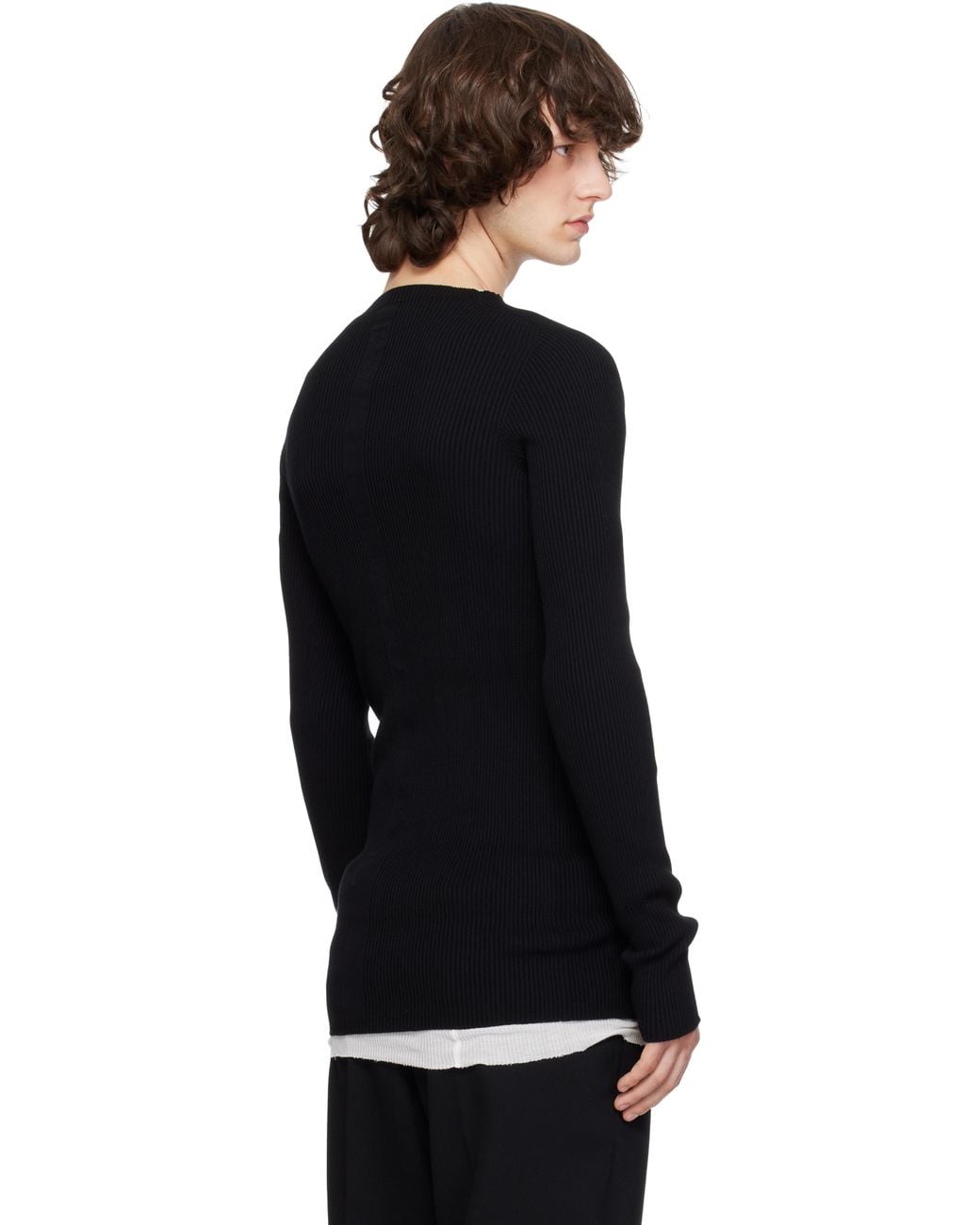 メンズ Rick Owens ブラック Temple リブ ラウンドネック セーター Black