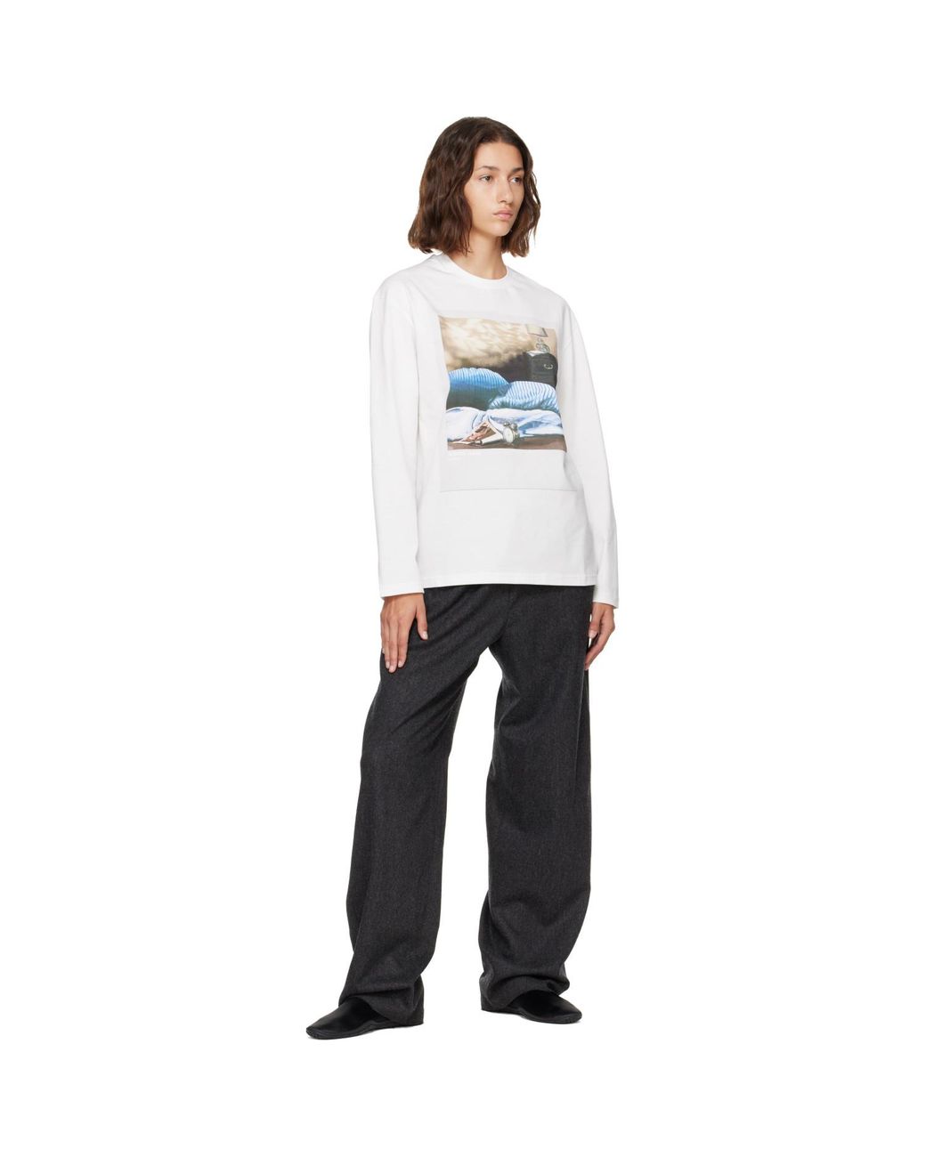 Jil Sander White Off- Photograph Long-Sleeve T-Shirt