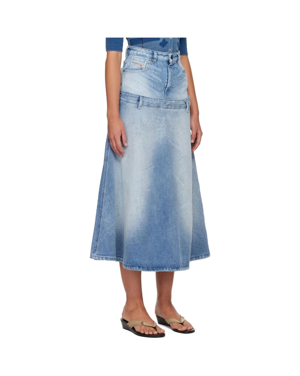 DIESEL Blue Layered Denim Midi Skirt