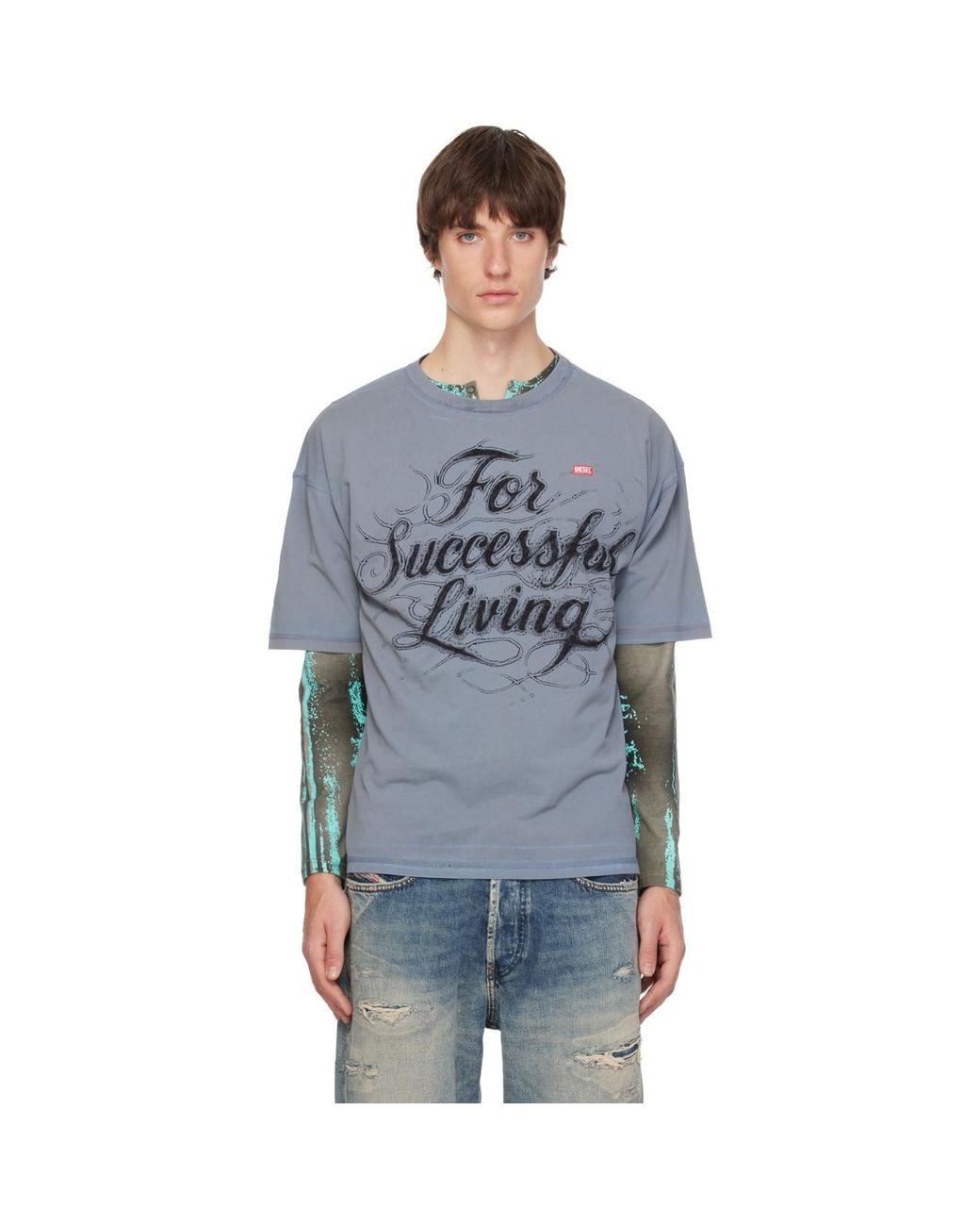 DIESEL Blue 'For Successful Living' Print T-Shirt for men