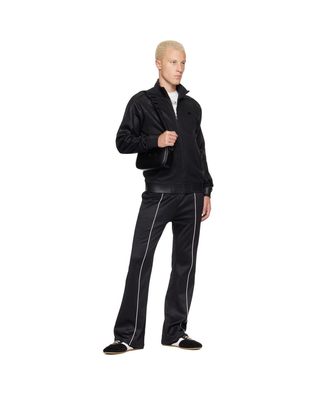 DIESEL Black Glossy Zip Sweater for men