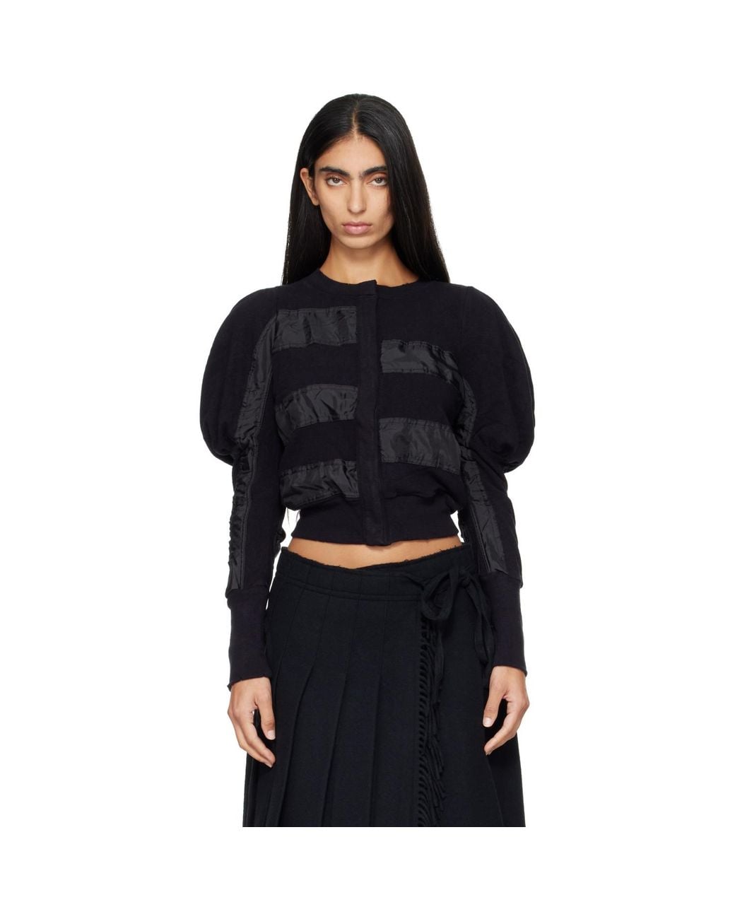 OPEN YY Black Slouchy Puff Panel Cardigan