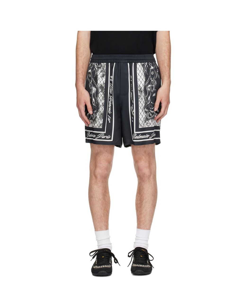 Balmain Black Printed Foulard Pyjama Shorts for men