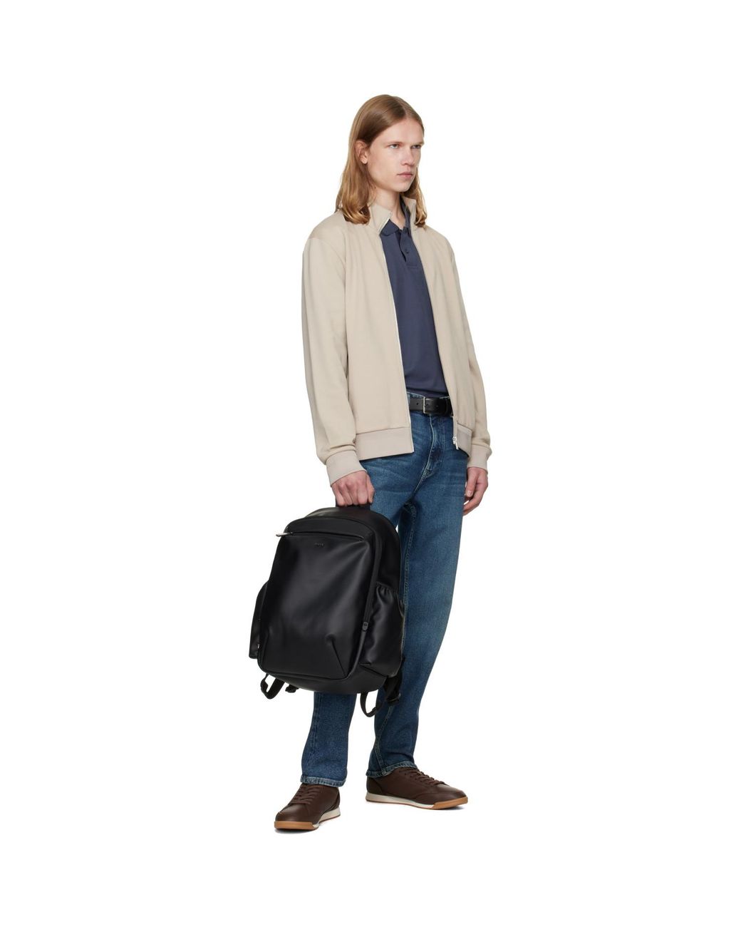 Boss Black Faux-Leather Backpack for men