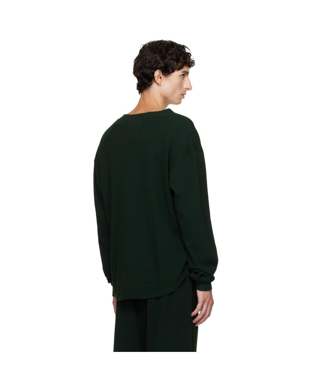 Les Tien Green Thermal Baseball Hem Henley for men