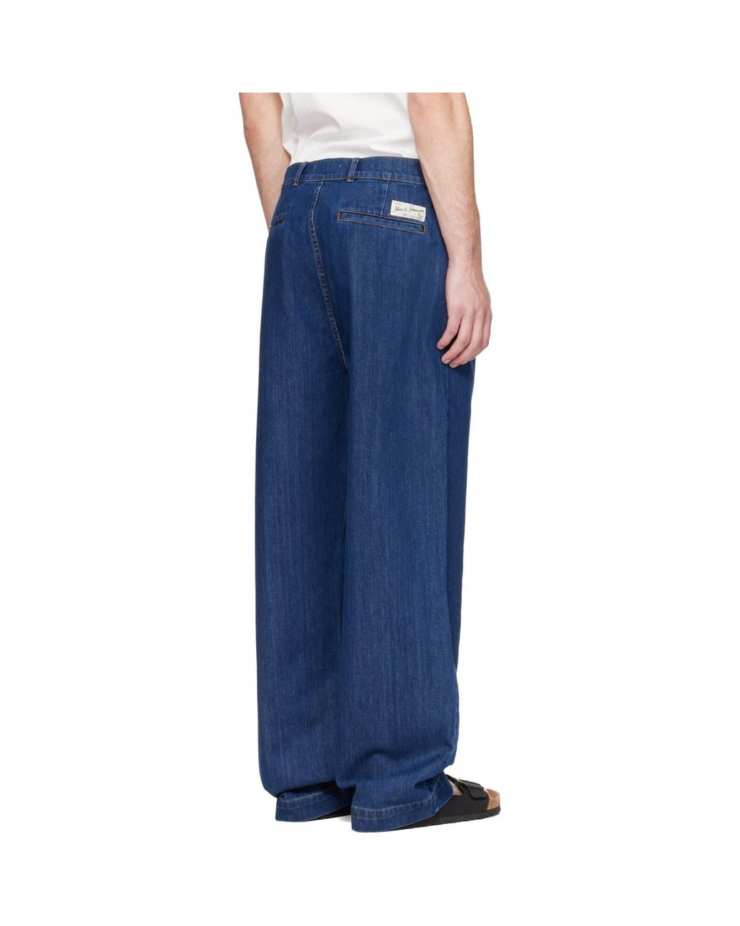 Merz B. Schwanen Blue 1940S Cotton Denim High Rise Wide Leg Chino Jeans for men