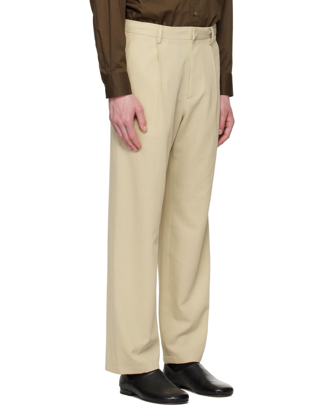 AURALEE Light Cotton Wool Viyella Trousers in Natural for
