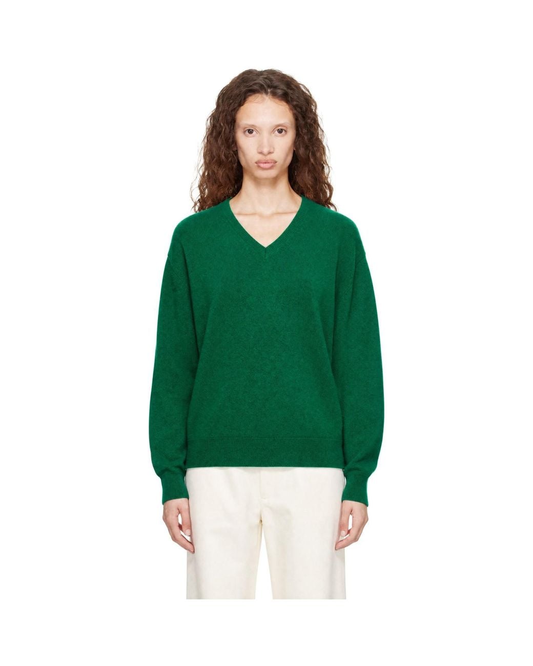 Ssstein Green Pure Cashmere Knit V-Neck Sweater