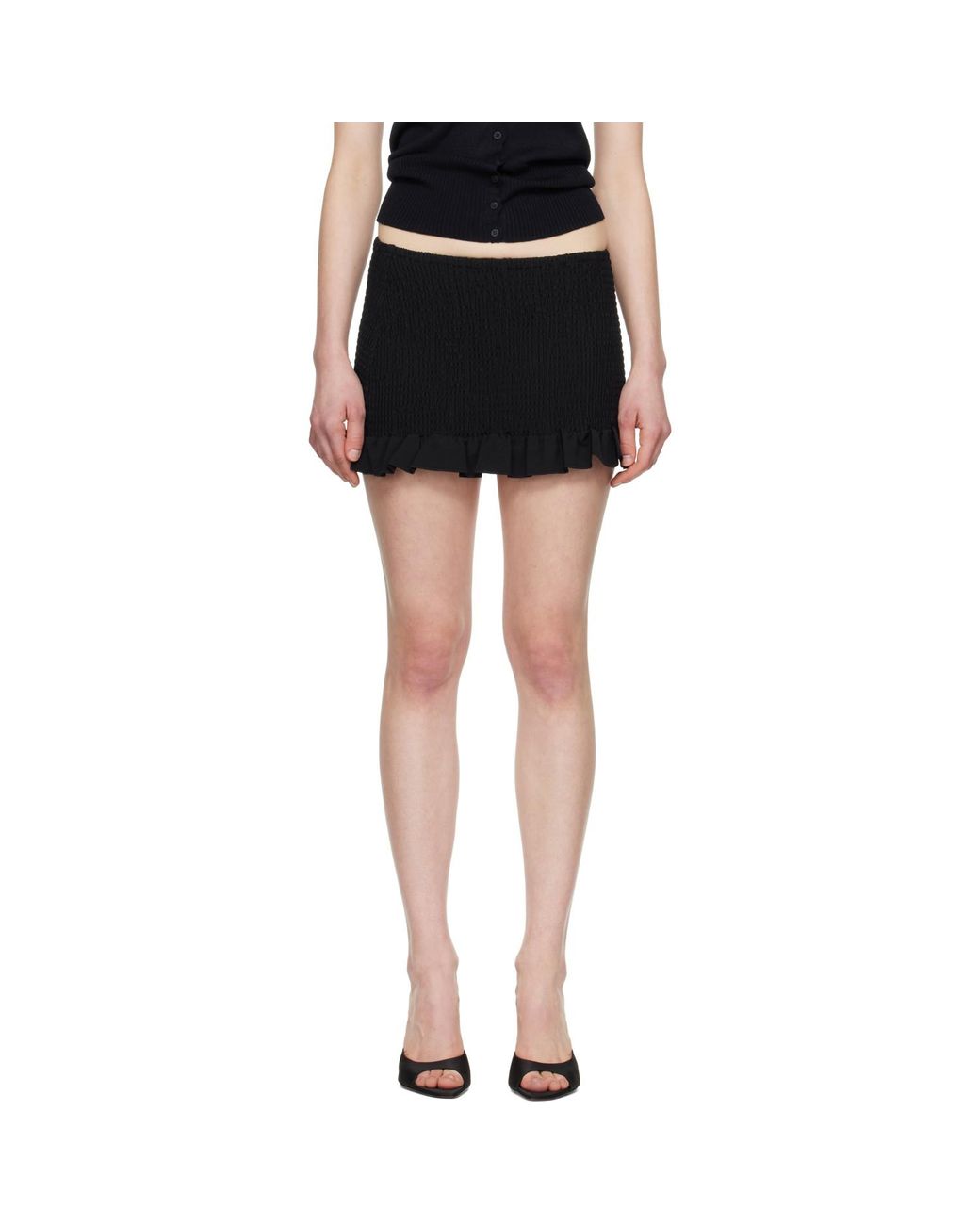 GUIZIO Black Apolline Smocked Miniskirt