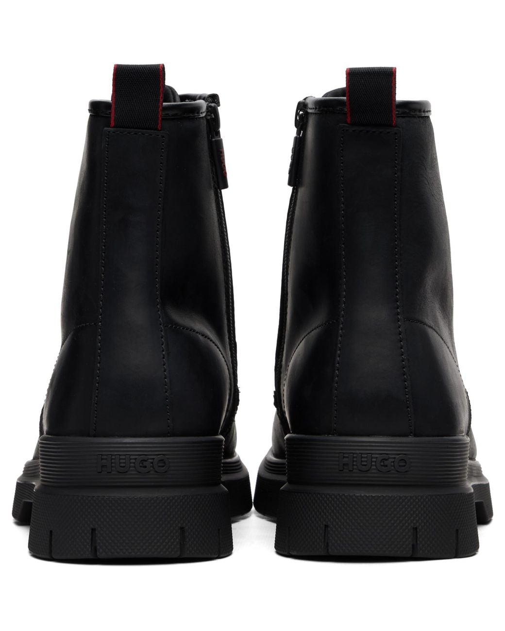 HUGO Black Faux-Leather Combat Boots for men
