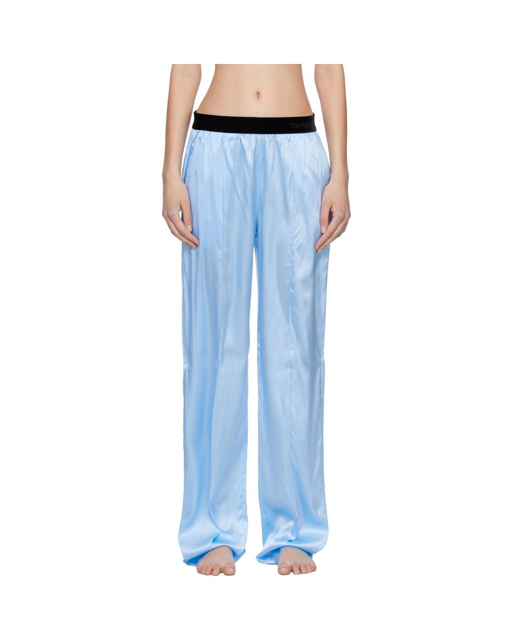 Tom Ford Blue Stretch Silk Satin Pj Lounge Pants