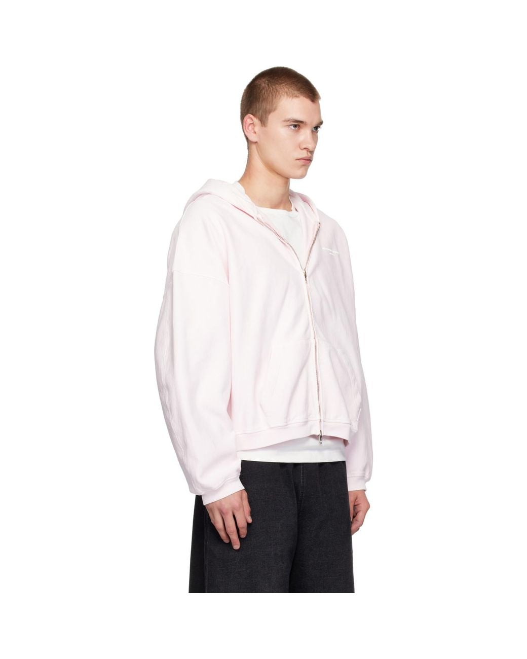 Alexander Wang White Logo Print Oversized Zip-Up Hoodie for men
