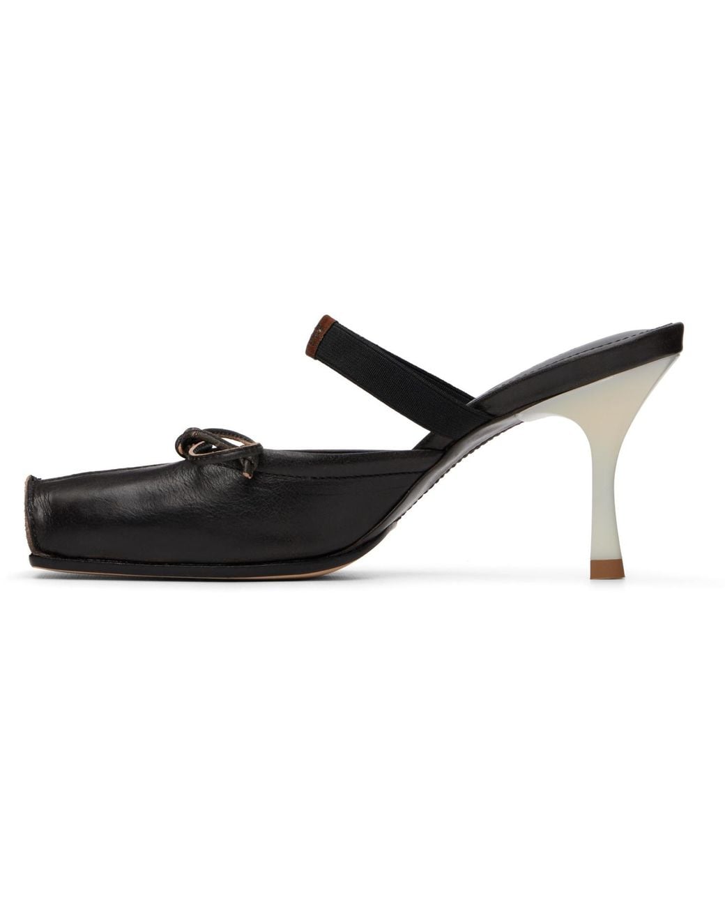 MM6 by Maison Margiela Black Square-Toe Leather Ballerina Mule Heels