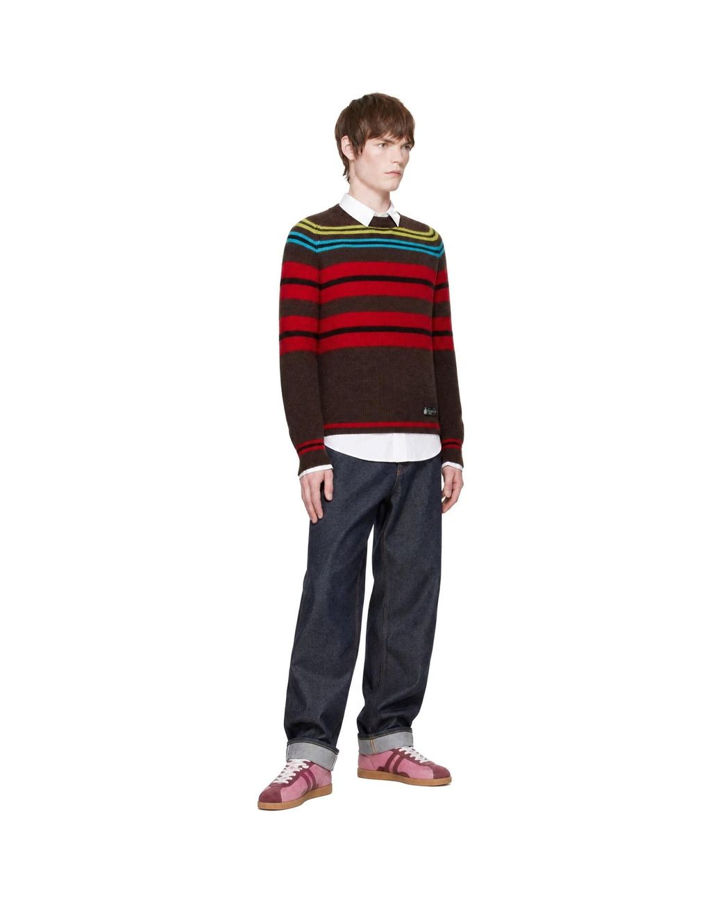 Lanvin Red Wool & Cashmere Striped Sweater for men