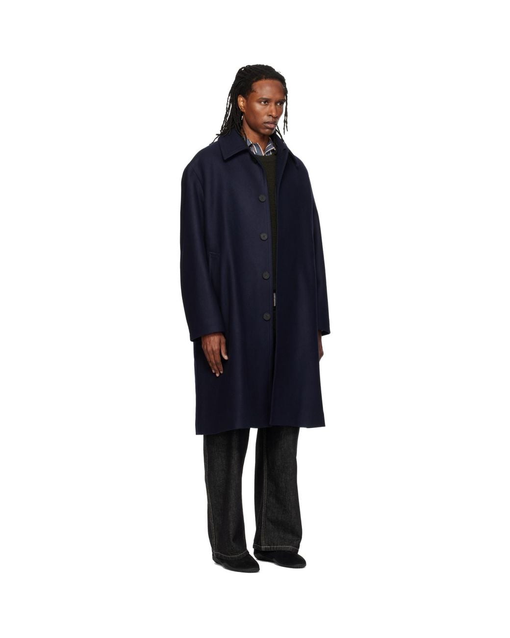 Studio Nicholson Blue Wool Overcoat for men