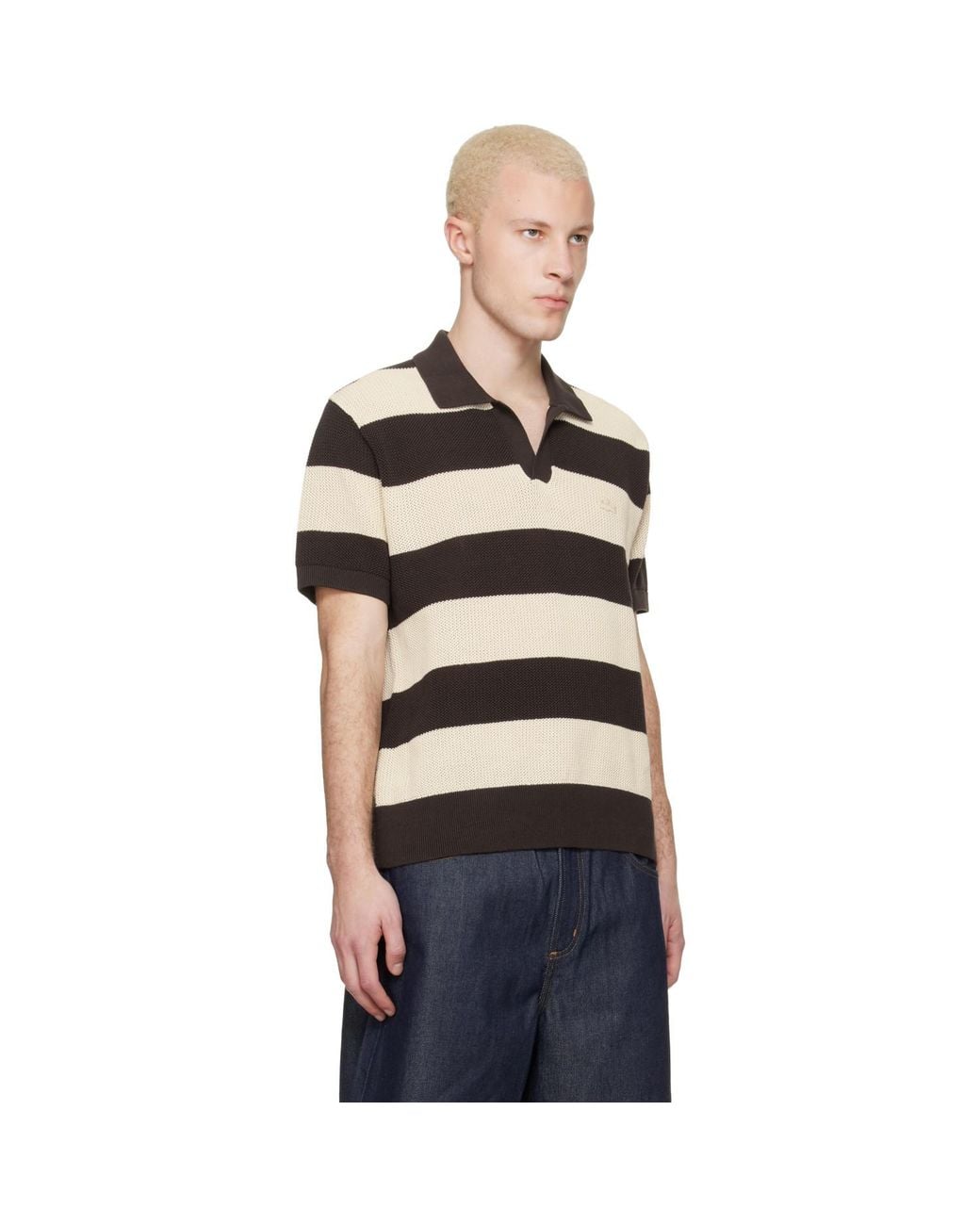Lacoste Black Off- Striped Sweater Polo for men