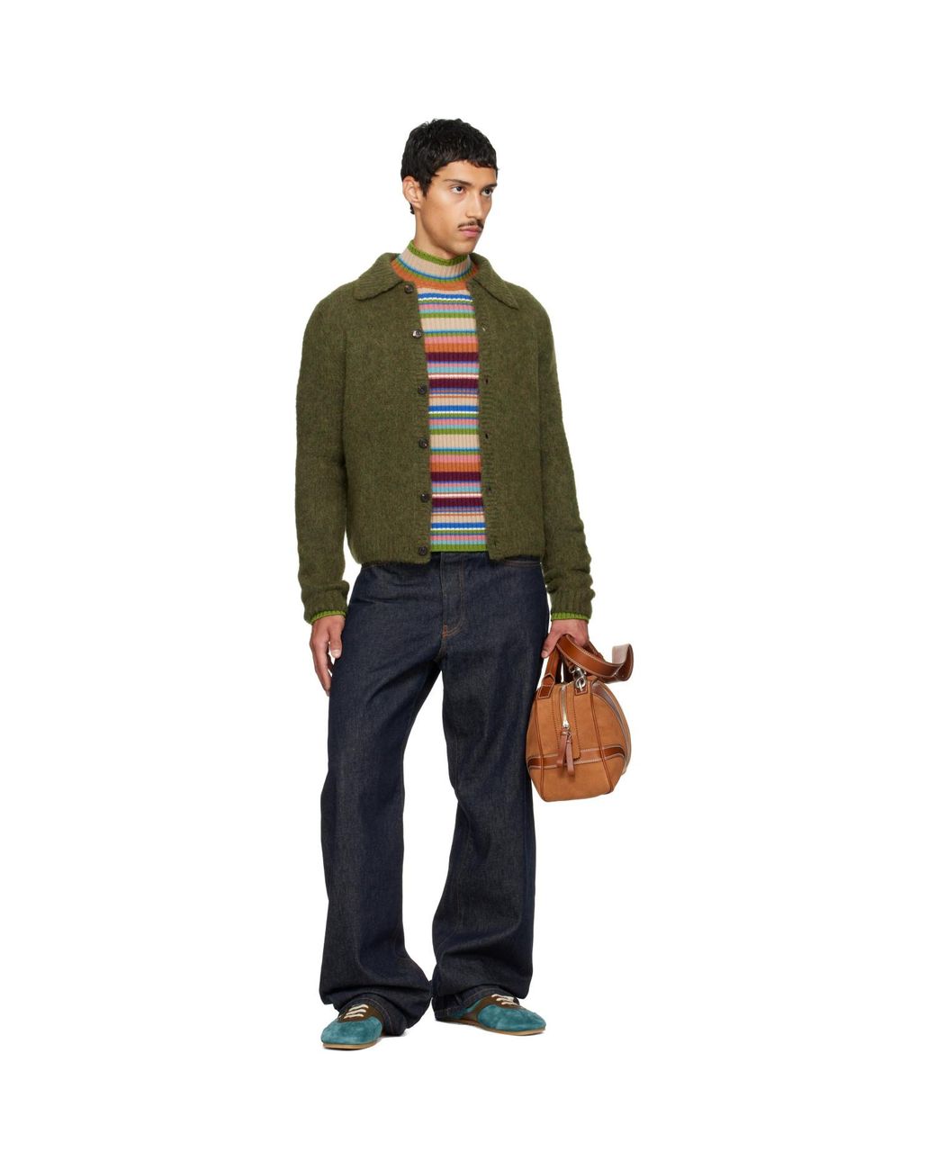 Dries Van Noten Green Alpaca Cardigan for men
