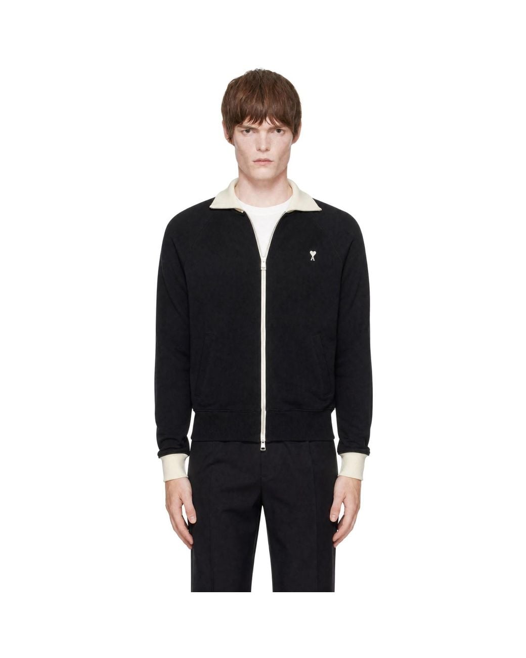 AMI Black Zipped Ami De Coeur Sweatshirt for men