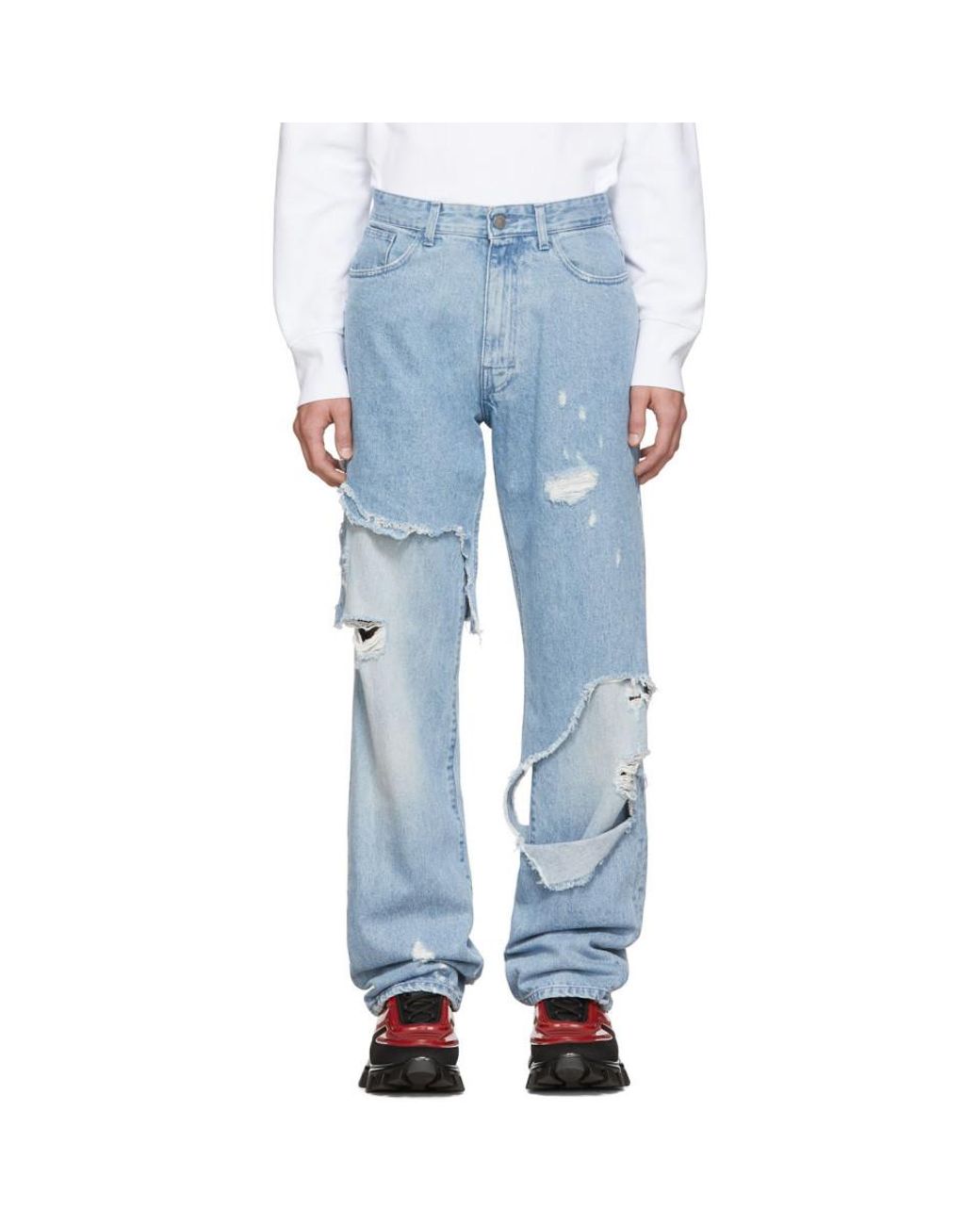 Raf Simons Blue Destroyed Relaxed-fit Jeans for Men | Lyst
