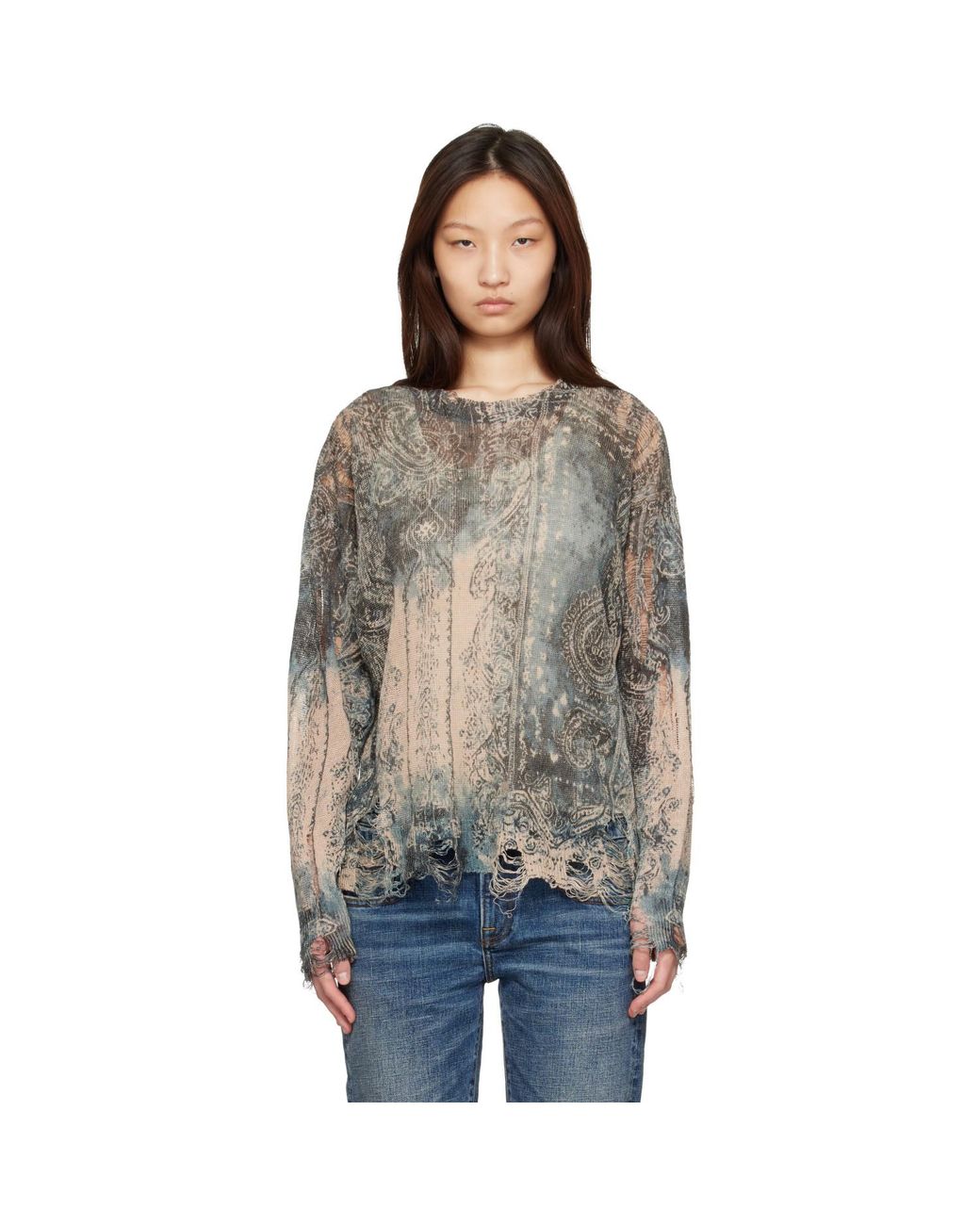 R13 Gray Printed Boyfriend Sweater