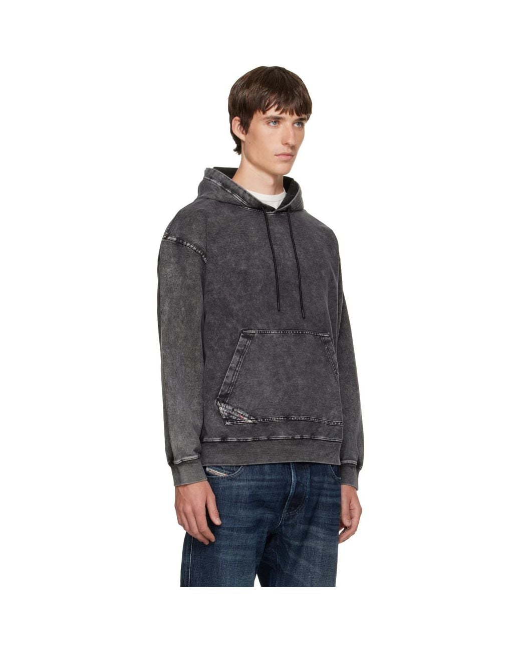 DIESEL Gray Treated Denim-Effect Hoodie for men