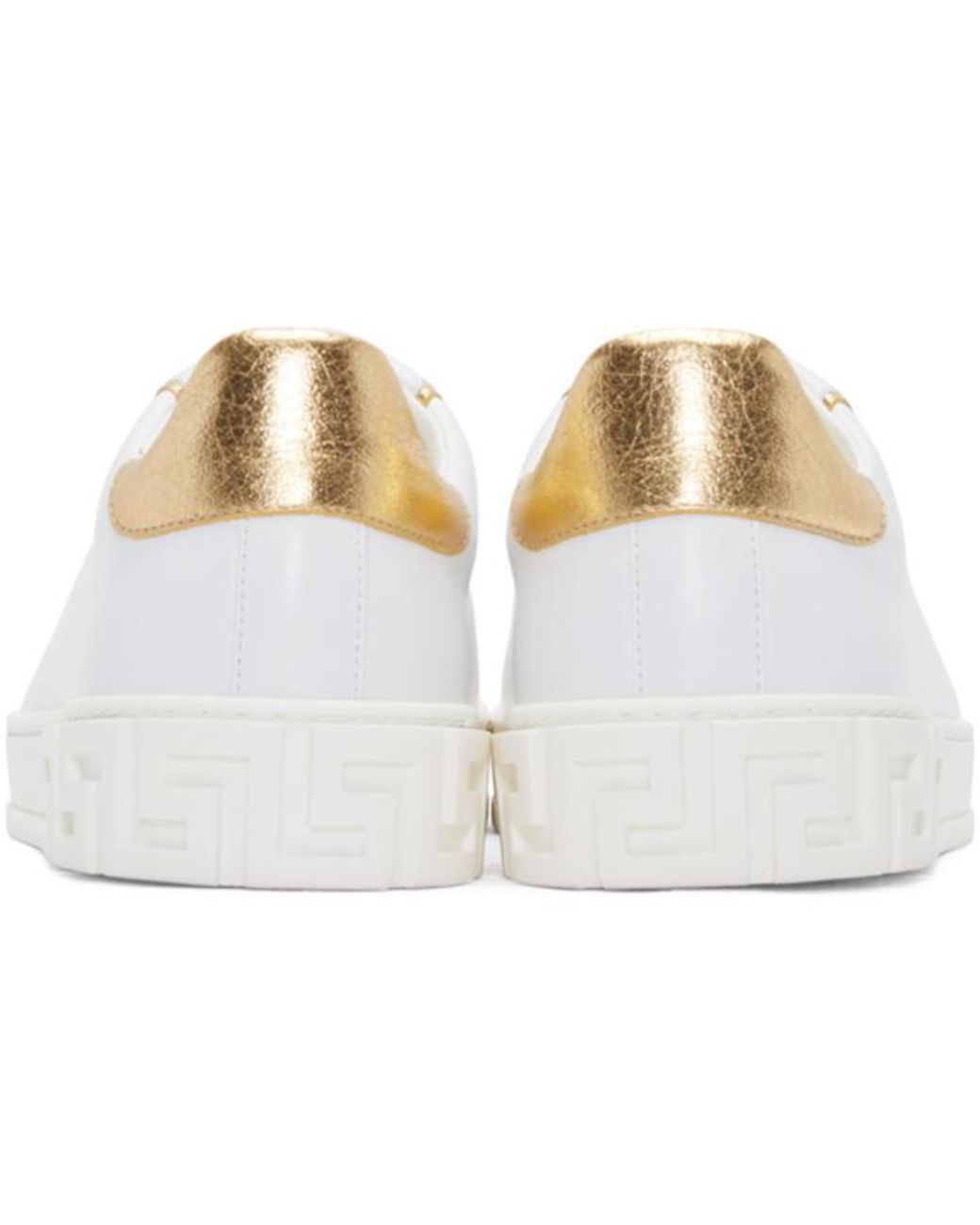 Versace White & Gold Leather Sneakers for Men | Lyst Canada
