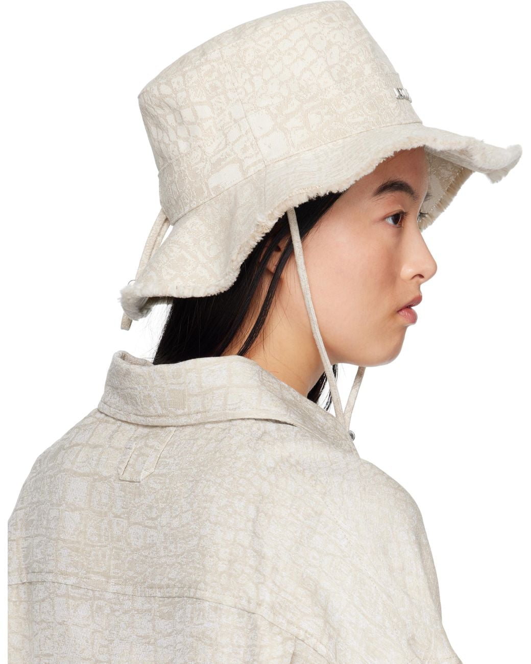 Jacquemus Cream Croc-Effect Drawstring Bucket Hat Jacquemus Bucket Hat Cream White by Jacquemus - Pickle main image 2