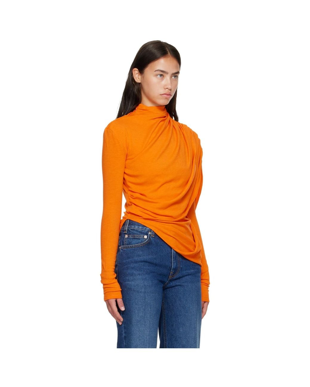 Mugler Orange Cascade Sleeves Top