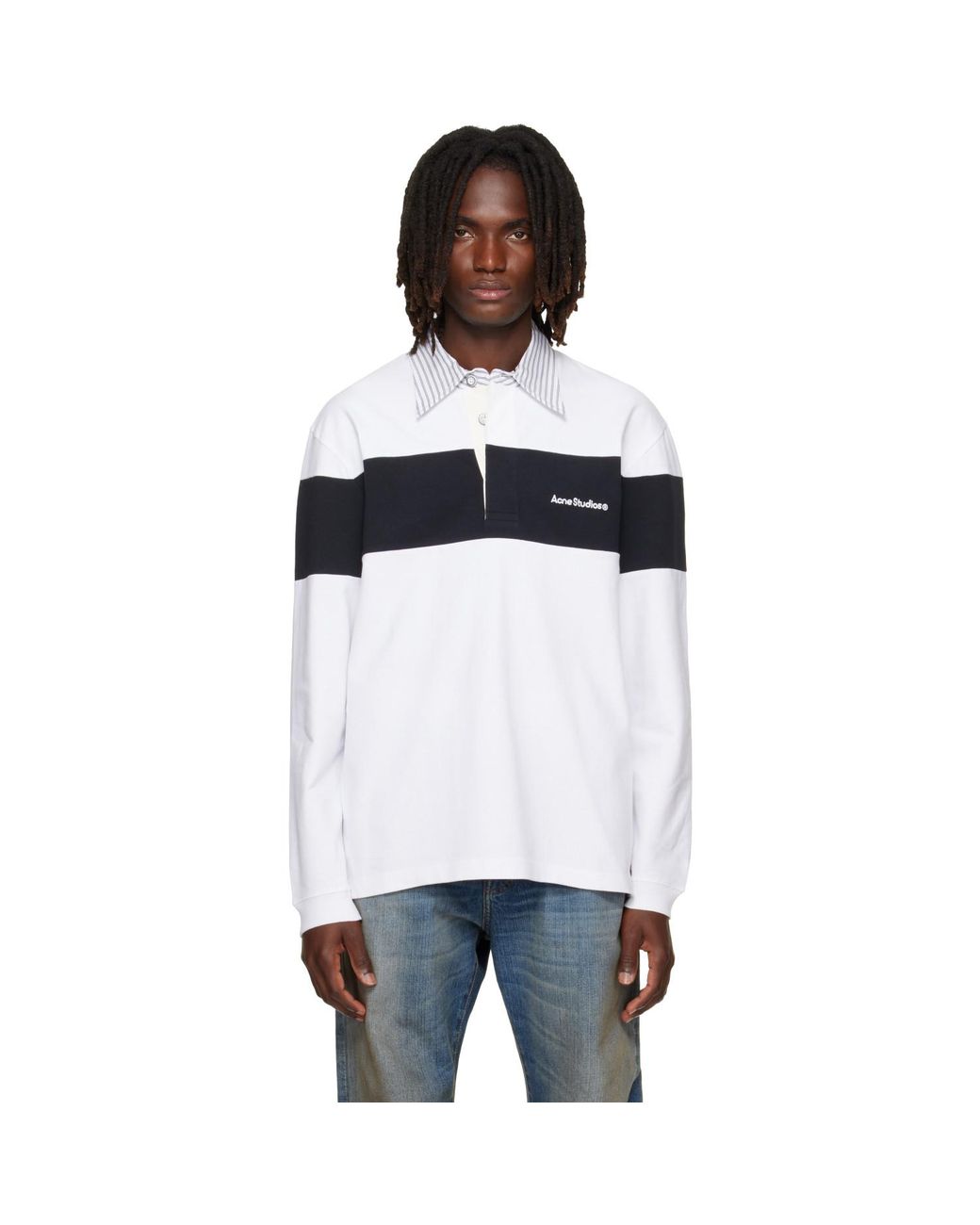 Acne White Striped Polo for men