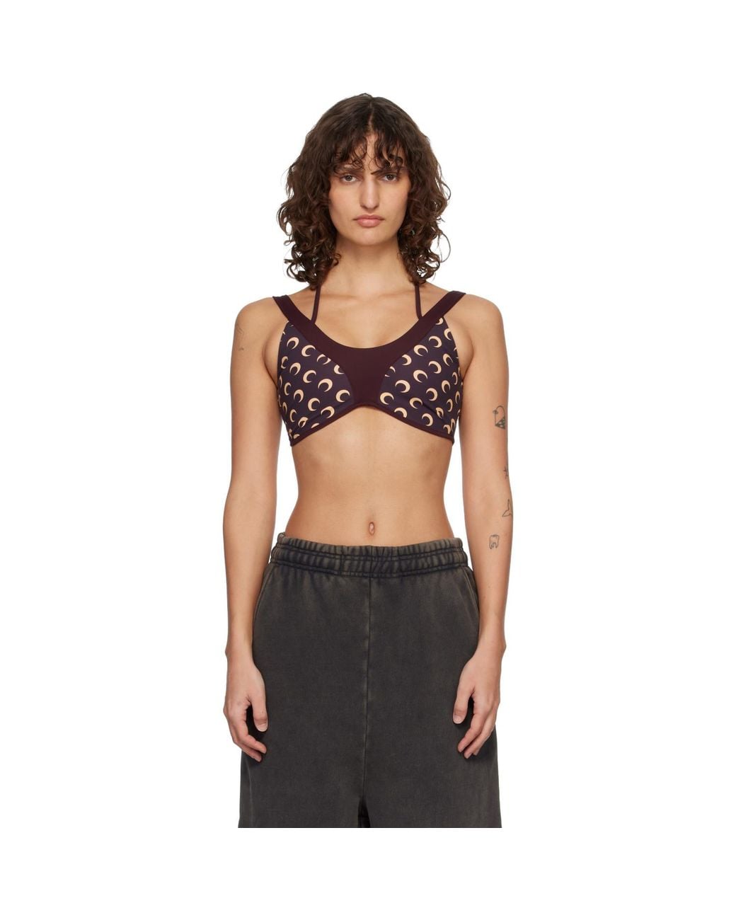 MARINE SERRE Black Burgundy Athleisure Moon Printed Bralette