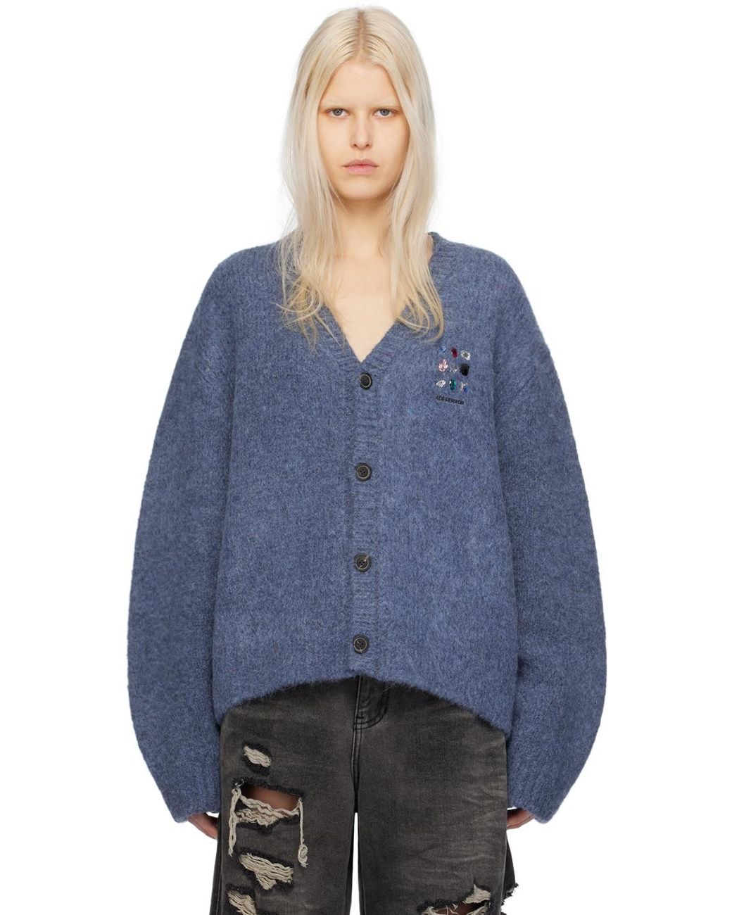 Ader Error zipped gradient-effect knitted cardigan - Blue