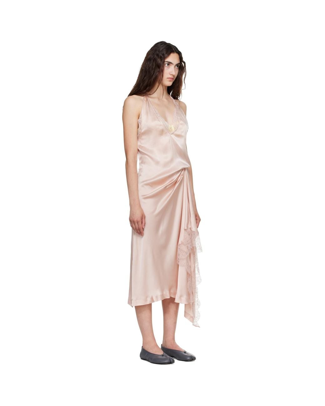 Maison Margiela Pink Lace Slip Midi Dress