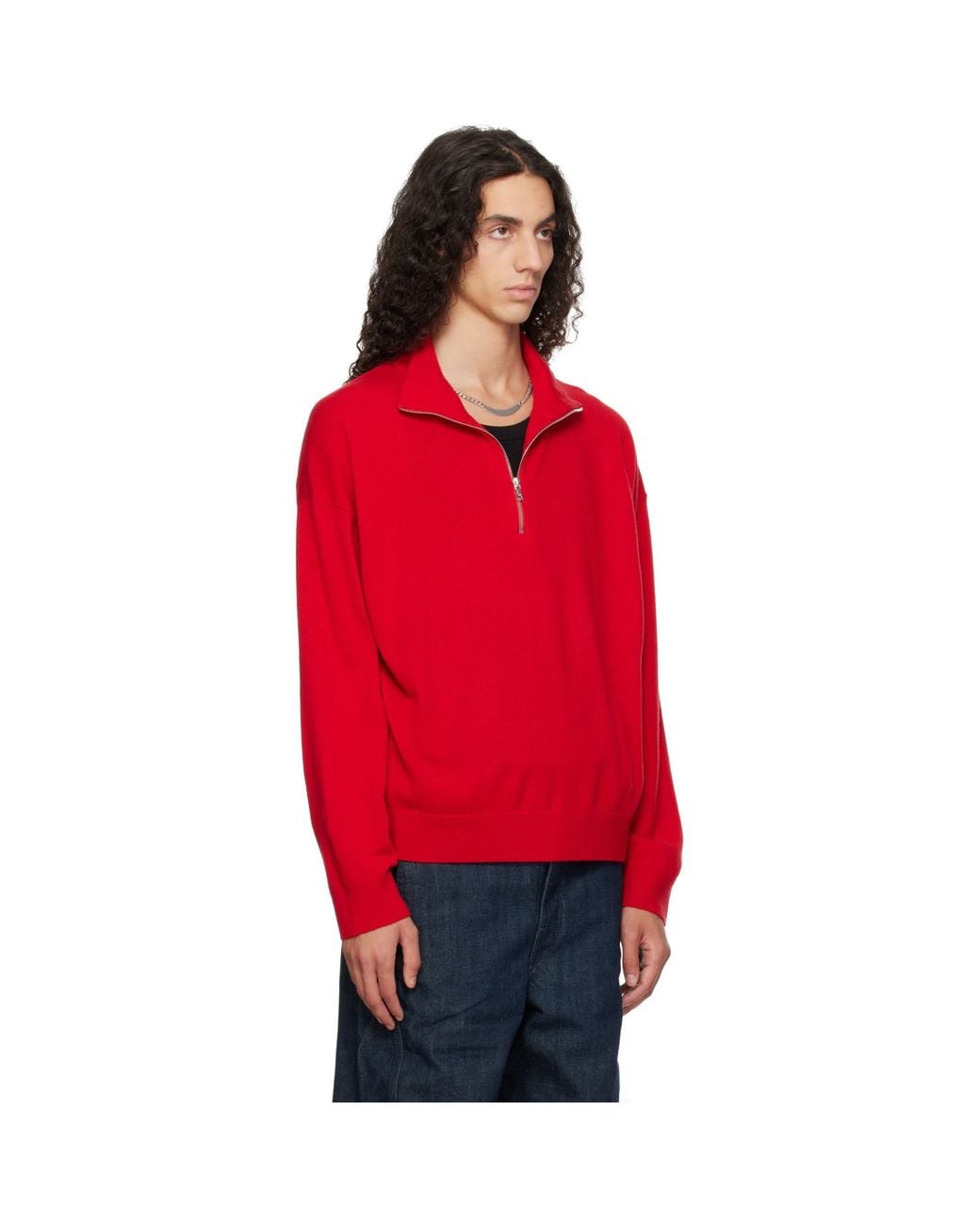 YACAIA Red Y-0019 Half-zip Merinocashmere Sweater for men